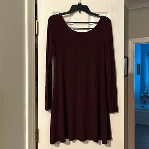 Maroon long-sleeve t-shirt dress